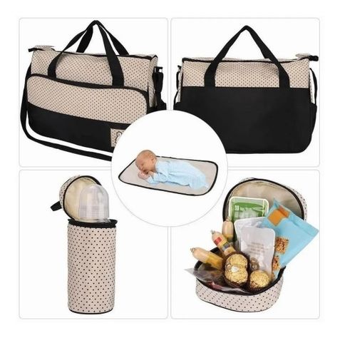 Set 5 Bolsas Pañaleras Mudador Bebe Viaje Negro-4