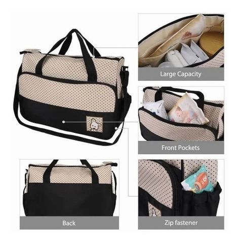 Set 5 Bolsas Pañaleras Mudador Bebe Viaje Negro-2