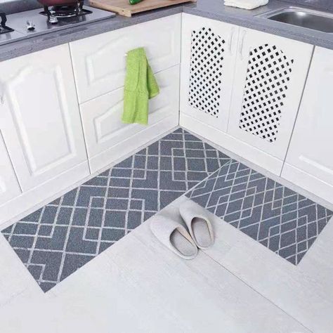 Set 2 Alfombra para cocina diseño Gris Linea-0