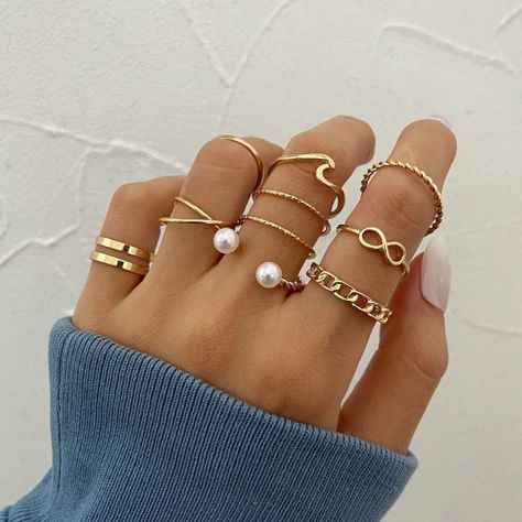 Set De 10 Anillos Color Dorado-0