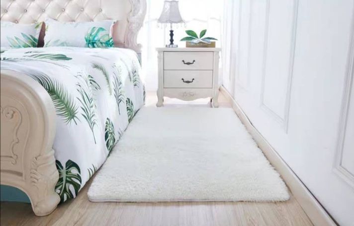 Bajada de cama peluda alfombra Blanco liso-0
