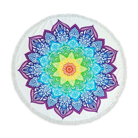 Toalla De Playa Redonda Flor Mandala Con Flecos-0
