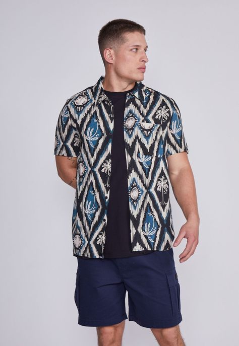 Camisa Hombre Azul Palmeras Sioux-0