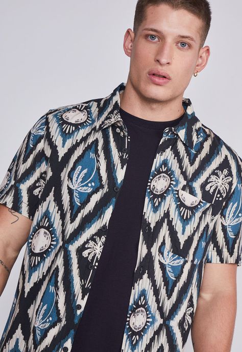 Camisa Hombre Azul Palmeras Sioux-1