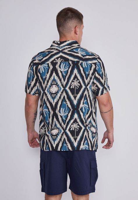 Camisa Hombre Azul Palmeras Sioux-3