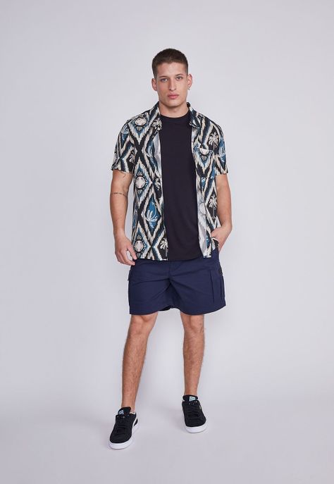 Camisa Hombre Azul Palmeras Sioux-4