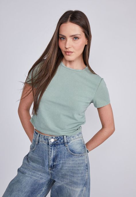 Polera Mujer Verde Cuello Redondo Lavado Sioux-0