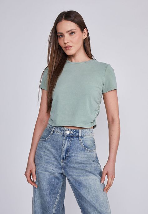 Polera Mujer Verde Cuello Redondo Lavado Sioux-3