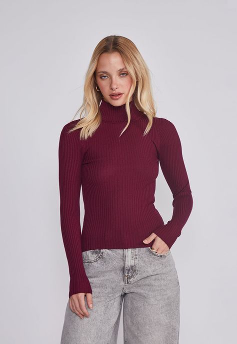 Sweater Mujer Acanalado Burdeo Sioux-0