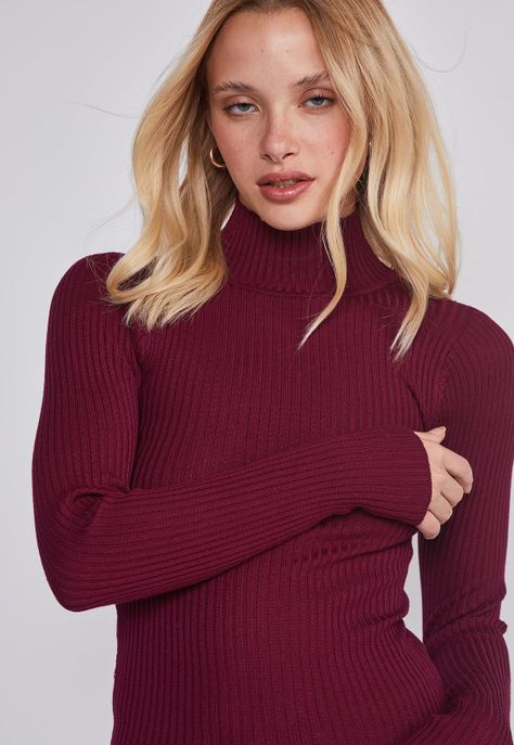 Sweater Mujer Acanalado Burdeo Sioux-1