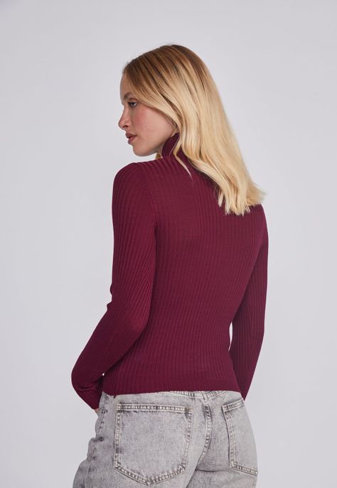 Sweater Mujer Acanalado Burdeo Sioux-3
