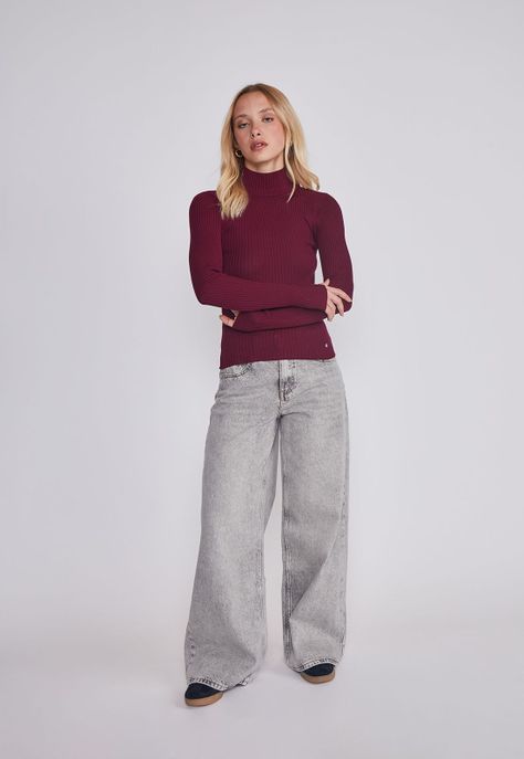 Sweater Mujer Acanalado Burdeo Sioux-4