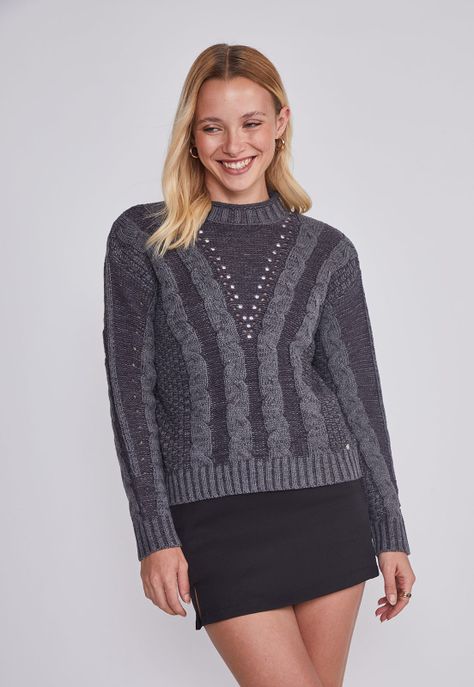 Sweater Mujer Trenzado Gris Sioux-0