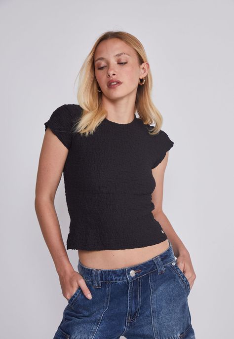 Polera Mujer Texturada Negro Sioux-2
