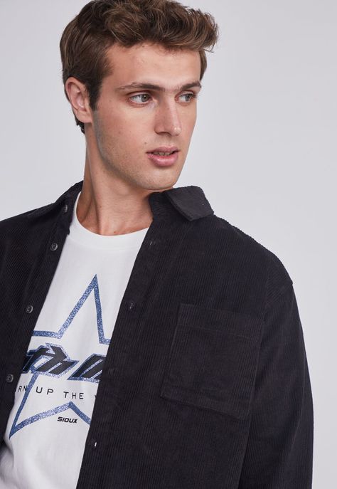 Camisa Hombre Cotele Azul Sioux-1