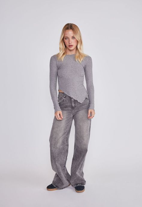Polera Mujer Asimetrico Gris Sioux-4