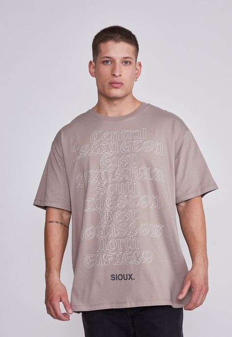 Polera Hombre Beige Letras Goticas Sioux-0