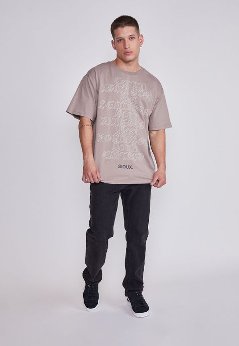 Polera Hombre Beige Letras Goticas Sioux-3
