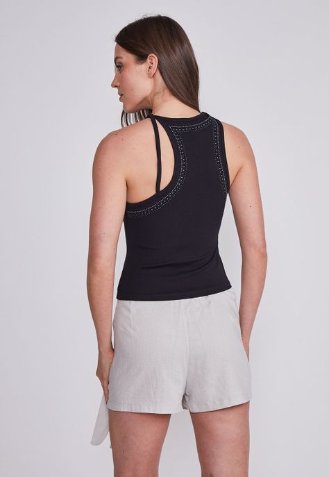 Peto Mujer Negro Asimetrico Sioux-0