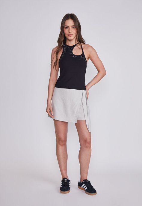 Peto Mujer Negro Asimetrico Sioux-1