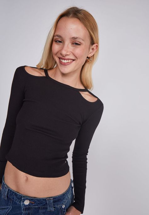 Polera Mujer Cut Out Negro Sioux-2