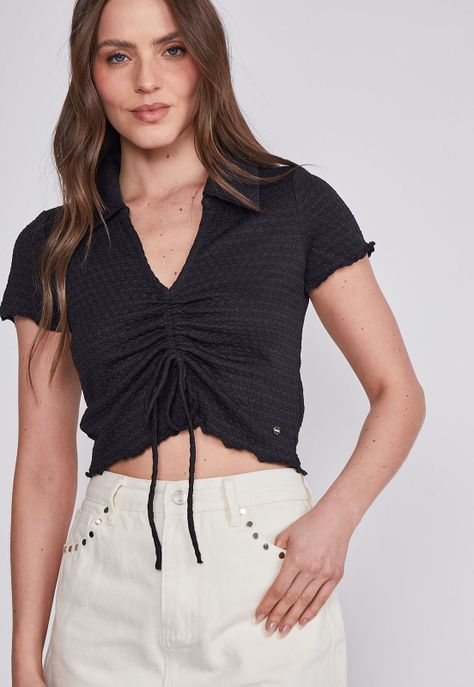 Polera Mujer Negro Cuello Textura Sioux-1