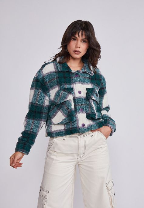 Chaqueta Mujer Verde Corderito Cuadrillé Sioux-0