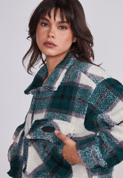 Chaqueta Mujer Verde Corderito Cuadrillé Sioux-1