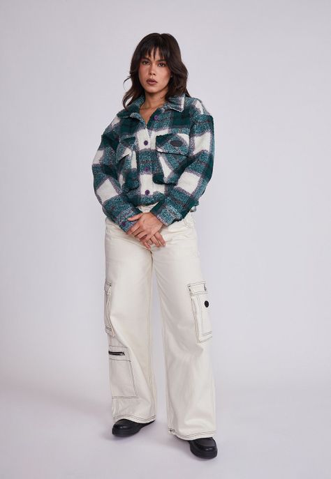 Chaqueta Mujer Verde Corderito Cuadrillé Sioux-3