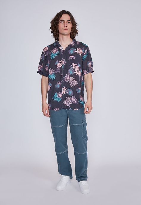 Camisa Hombre Flores Azul Sioux-2
