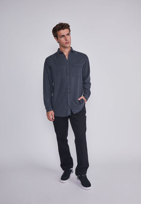Camisa Hombre Lavada Azul Sioux-3