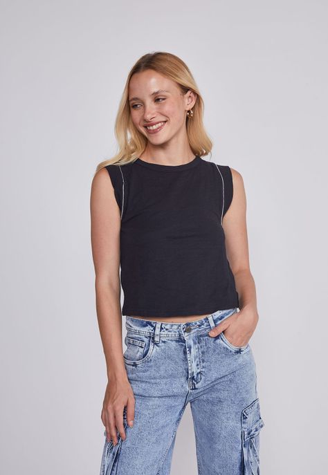 Polera Mujer Brillos Negro Sioux-0
