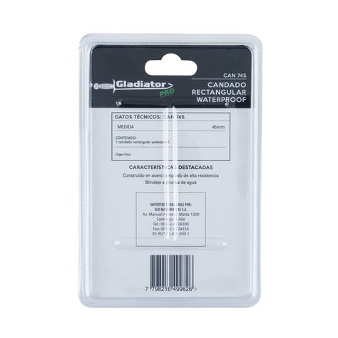 CANDADO RECTANGULAR WATERPROOF 45mm GLADIATOR-5
