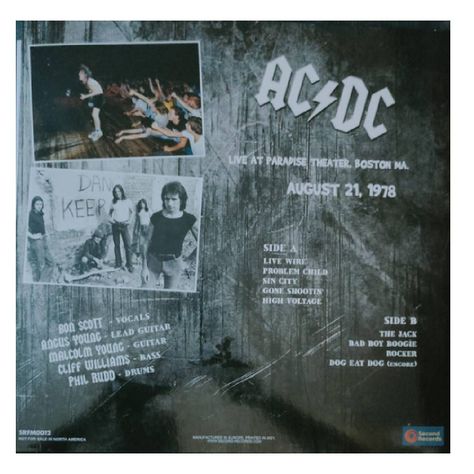 VINILO AC/DC/ LIVE AT PARADISE THEATER BOSTON 1978 (CLEAR VINYL) 1LP-1