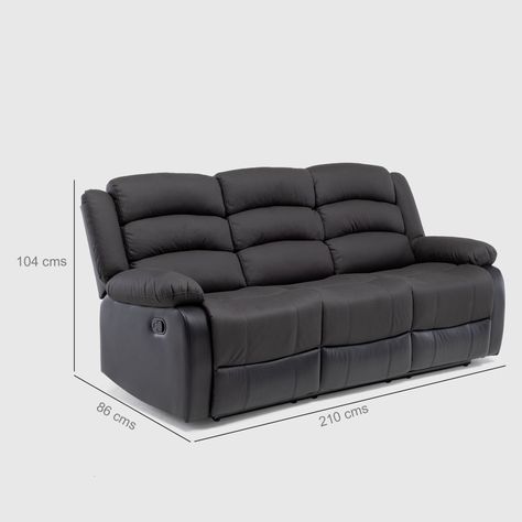 Sofá 3 Cuerpos Reclinable Moderno Negro Praga 8040SBK-3