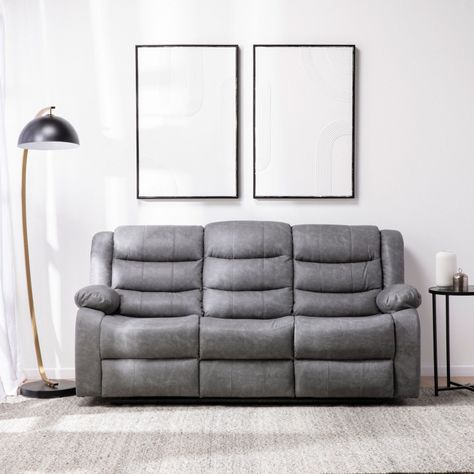 Sofá Gris Reclinable 3 Cuerpos Moderno Roma KM060SGR-2