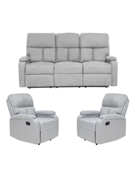 Living Sofá 3 Cuerpos Reclinable Matheus Gris + 2 Bergers VS8070GR-0