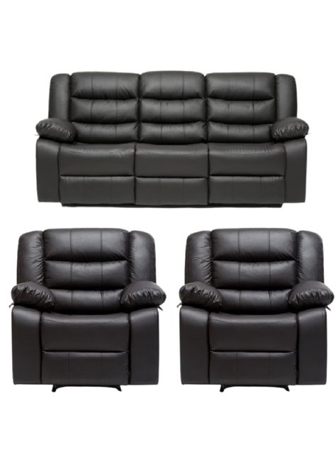 Living Sofá 3 Cuerpos Reclinable Roma Negro + 2 Bergers KM060BL-0