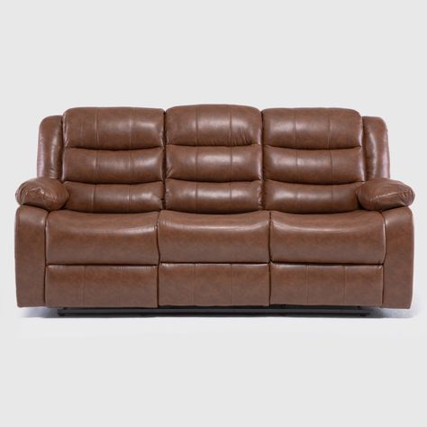 Sofá Reclinable 3 Cuerpos Café PU Moderno Roma KM060SBR-2