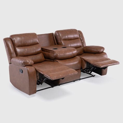 Sofá Reclinable 3 Cuerpos Café PU Moderno Roma KM060SBR-5