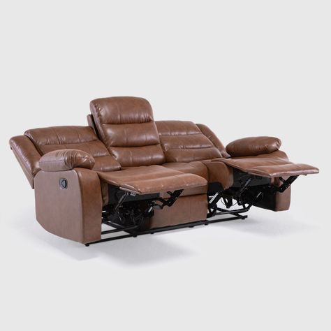 Sofá Reclinable 3 Cuerpos Café PU Moderno Roma KM060SBR-6