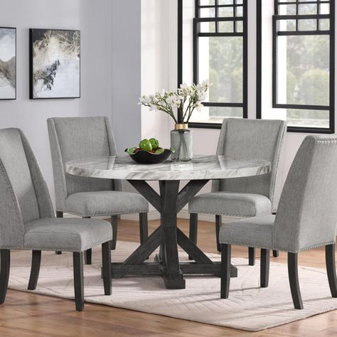 Juego de Comedor Redondo 4 Sillas Moderno Rodeus Mármol DC4093R-3