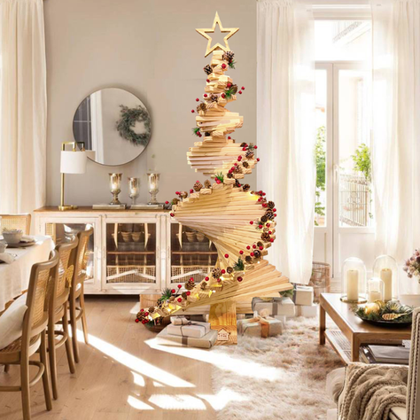 Arból Navidad de Madera Pinea 120 cms de alto color Natural-4