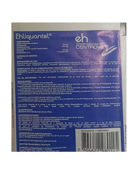 Ehliquantel Forte Antiparasitario 35 Kilos Perro - 1 COMPRIMIDO-1