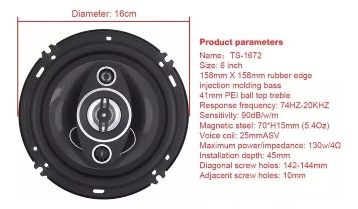Parlantes de Auto Pcinener TS-1672 500w de Poder Color Negro-2