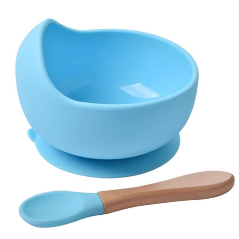 CUENCO DE SILICONA CON CUCHARA PARA BEBE CELESTE-0
