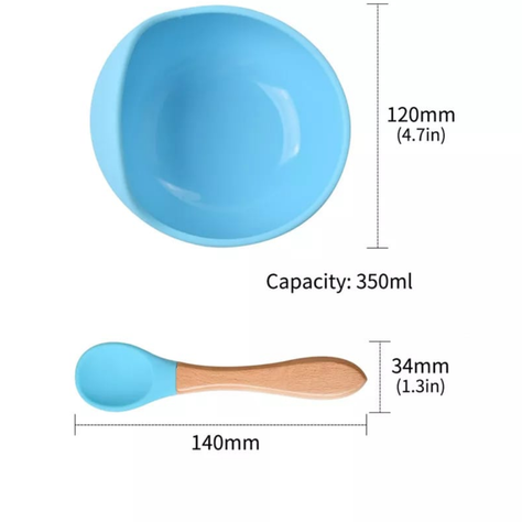 CUENCO DE SILICONA CON CUCHARA PARA BEBE CELESTE-1