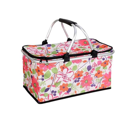 Bolso Termico Plegable Flores Rosa Cooler Canasta Picnic-0