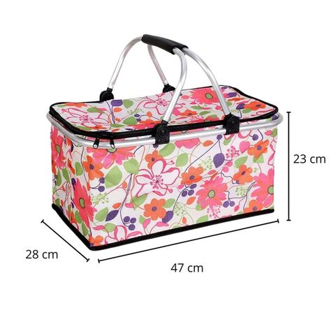 Bolso Termico Plegable Flores Rosa Cooler Canasta Picnic-3