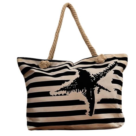 Bolso Playa Lona Algodon Con Cierre Estrella Azul-5